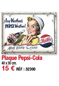 Plaque Pepsi-Cola   40 x 30 cm  15   RÉF : 32300