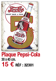 Plaque Pepsi-Cola   30 x 40 cm  15   RÉF : 32301