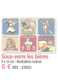 Sous-verre les bières     9 x 10 cm - illustrations couleur  5   RÉF : 27633