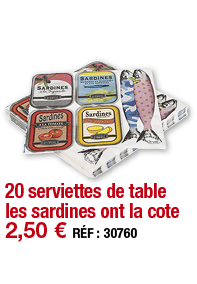 20 serviettes de table les sardines ont la cote   2,50   RÉF : 30760