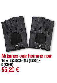     Mitaines cuir homme noir Taille : 8 (33503) - 8 5 (33504) - 9 (33505) 55,20  