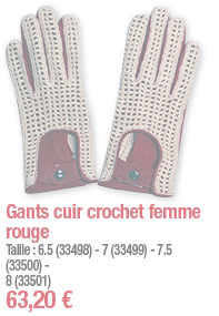     Gants cuir crochet femme rouge Taille : 6 5 (33498) - 7 (33499) - 7 5 (33500) - 8 (33501) 63,20  