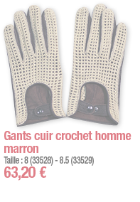 Gants cuir crochet homme marron Taille : 8 (33528) - 8 5 (33529) 63,20  