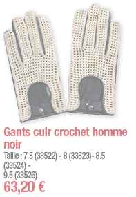 Gants cuir crochet homme noir Taille : 7 5 (33522) - 8 (33523)- 8 5 (33524) - 9 5 (33526)     63,20 