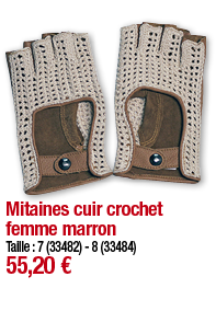     Mitaines cuir crochet femme marron     Taille : 7 (33482) - 8 (33484) 55,20  