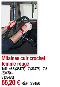         Mitaines cuir crochet femme rouge     Taille : 6 5 (33477) - 7 (33478) - 7 5 (33479) - 8 (33480) 55,20   RÉF    