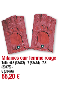         Mitaines cuir femme rouge Taille : 6 5 (33473) - 7 (33474) - 7 5 (33475) - 8 (33476) 55,20  
