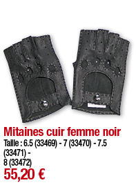             Mitaines cuir femme noir Taille : 6 5 (33469) - 7 (33470) - 7 5 (33471) - 8 (33472) 55,20  