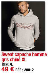 Sweat capuche homme gris chiné XL   Taille : XL  49   RÉF : 30012