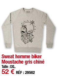 Sweat homme biker Moustache gris chiné Taille : XXL  52   RÉF : 29562