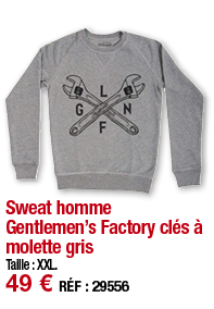 Sweat homme Gentlemen s Factory clés à molette gris     Taille : XXL  49   RÉF : 29556