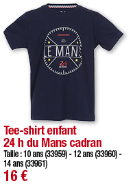 Tee-shirt enfant 24 h du Mans cadran     Taille : 10 ans (33959) - 12 ans (33960) - 14 ans (33961) 16 