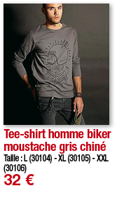 Tee-shirt homme biker moustache gris chiné   Taille : L (30104) - XL (30105) - XXL (30106) 32  