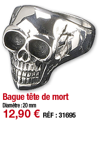 Bague tête de mort   Diamètre : 20 mm 12,90   RÉF : 31695