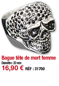 Bague tête de mort femme   Diamètre : 20 mm 16,90   RÉF : 31700 