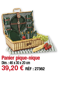 Panier pique-nique     Dim  : 46 x 30 x 20 cm 39,20   RÉF : 27362