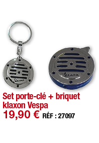 Set porte-clé + briquet klaxon Vespa   19,90   RÉF : 27097