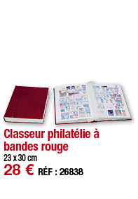 Classeur philatélie à bandes rouge     23 x 30 cm 28   RÉF : 26838