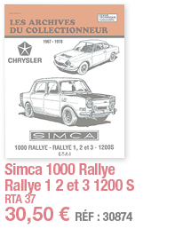 Simca 1000 Rallye Rallye 1 2 et 3 1200 S RTA 37 30,50   RÉF : 30874