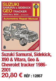 Suzuki Samurai, Sidekick, X90 & Vitara, Geo & Chevrolet tracker 1986-2001   20,80   RÉF : 12857