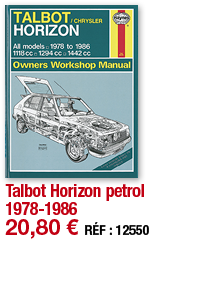 Talbot Horizon petrol 1978-1986   20,80   RÉF : 12550