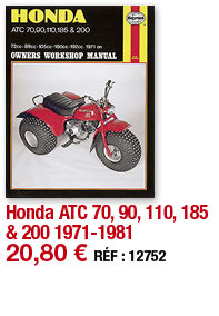 Honda ATC 70, 90, 110, 185 & 200 1971-1981   20,80   RÉF : 12752