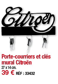 Porte-courriers et clés mural Citroën   27 x 14 cm  39   RÉF : 33432