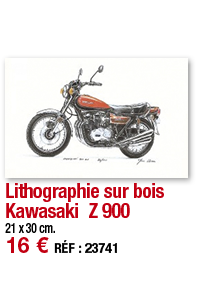 Lithographie sur bois Kawasaki Z 900   21 x 30 cm  16   RÉF : 23741
