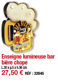 Enseigne lumineuse bar bière chope     L 30 x p 5 x h 36 cm 27,50   RÉF : 32645